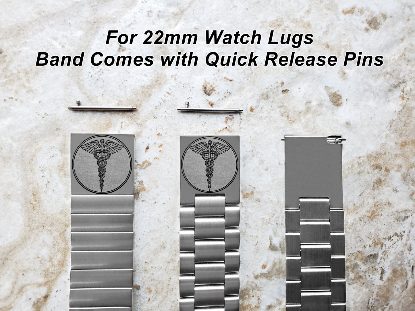 Engraved Watch Band for 22mm 24mm 25mm Lugs Traditional Casual Luxury and Smartwatches Silver Color Stainless Steel Strap Bracelet MS1
