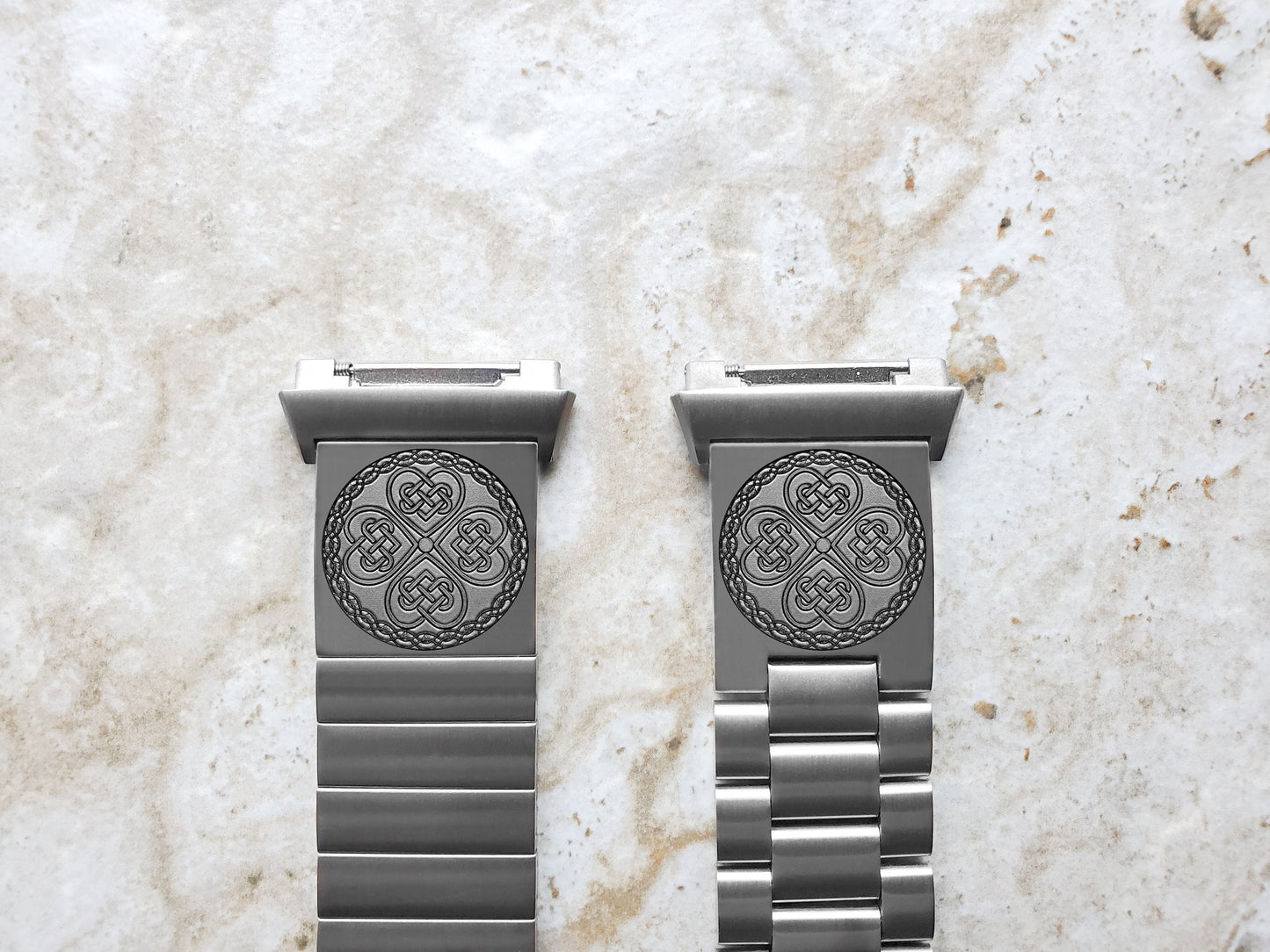 Engraved Watch Band Compatible with Fitbit Ionic Smartwatches Silver Color Stainless Steel Bracelet Strap with Quick Release Adapters CC3