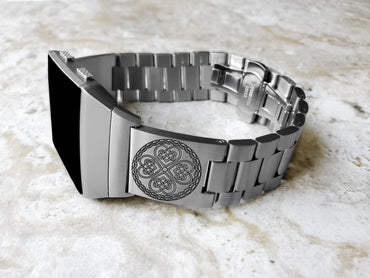 Engraved Watch Band Compatible with Fitbit Ionic Smartwatches Silver Color Stainless Steel Bracelet Strap with Quick Release Adapters CC3