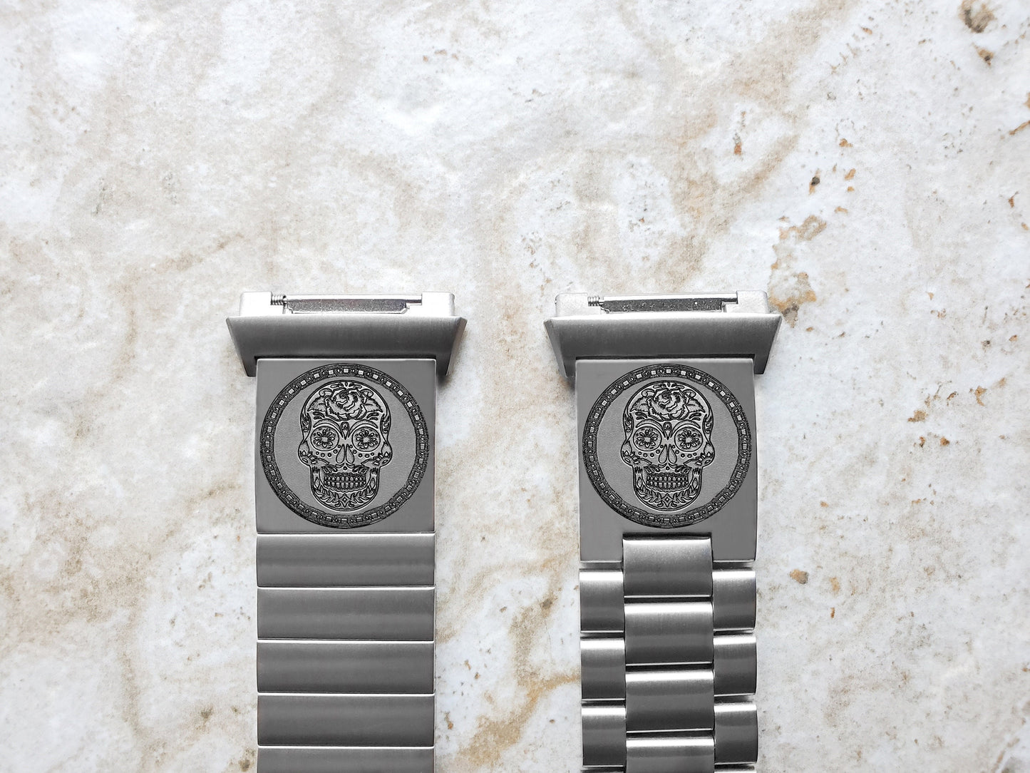 Engraved Watch Band Compatible with Fitbit Ionic Smartwatches Silver Color Stainless Steel Strap Bracelet with Quick Release Adapters SS2