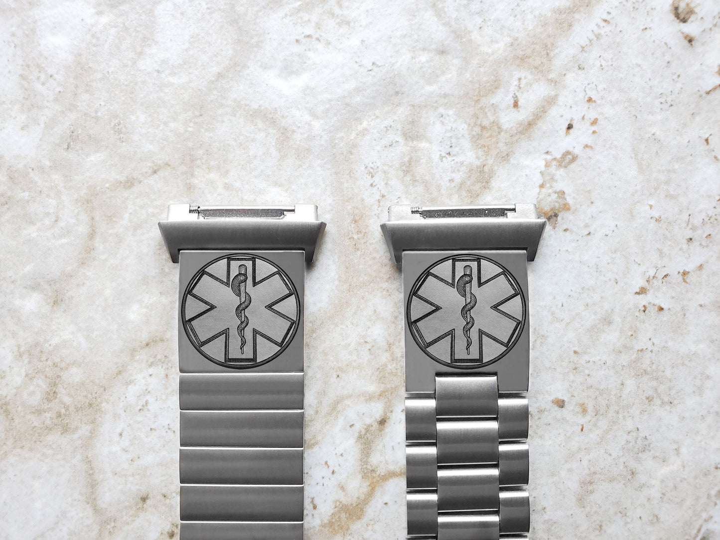 Engraved Watch Band Compatible with Fitbit Ionic Smartwatches Silver Color Stainless Steel Strap Bracelet with Quick Release Adapters MS2