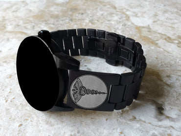 Engraved Watch Band for Samsung Galaxy Watch 3 45mm 46mm Gear S3 Frontier and Classic Black Stainless Steel Strap Bracelet MS1-B22