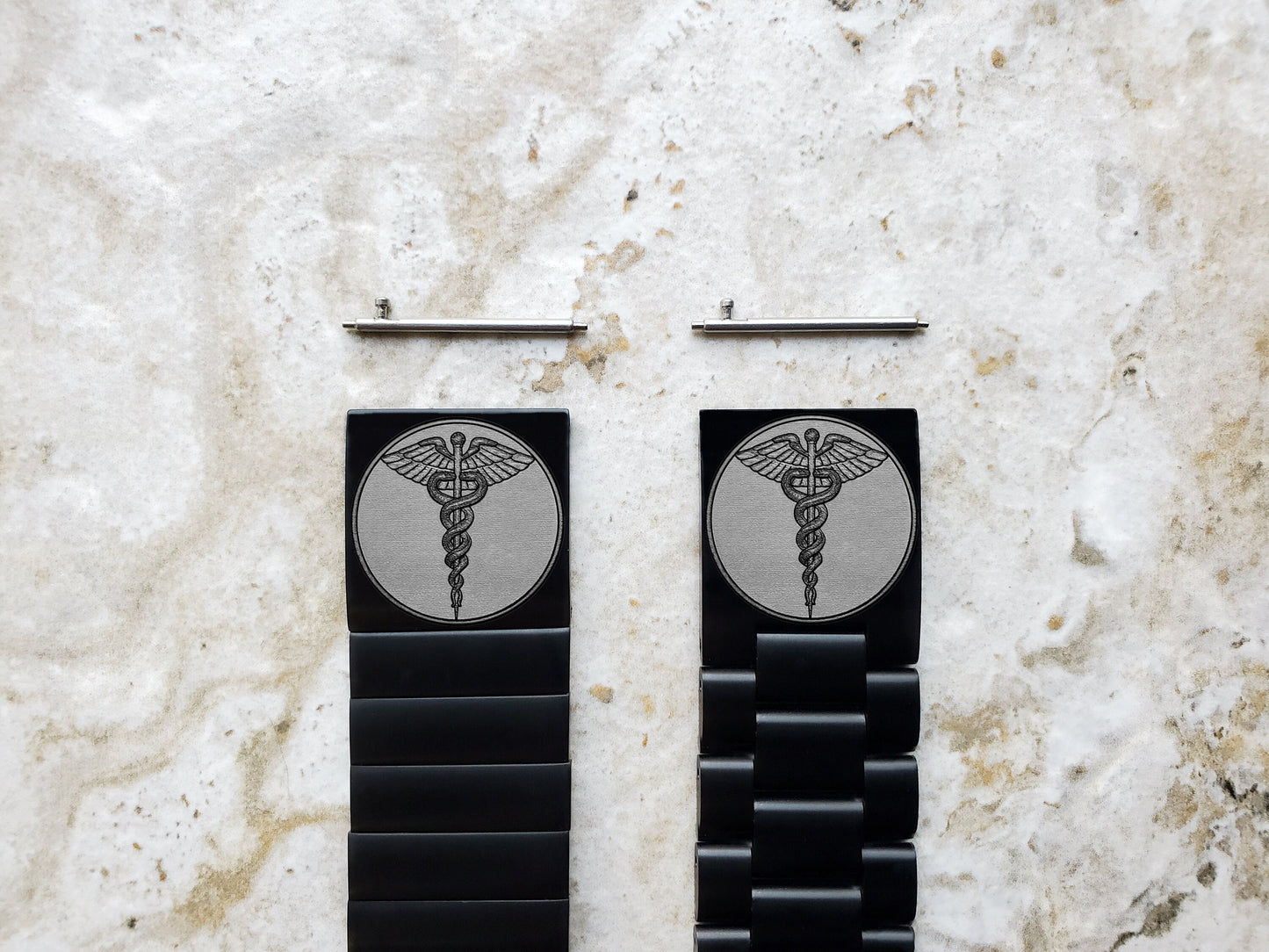 Engraved Watch Band for 22mm Width Lugs Traditional Casual Luxury and Smartwatches Black Color Stainless Steel Bracelet Strap MS1
