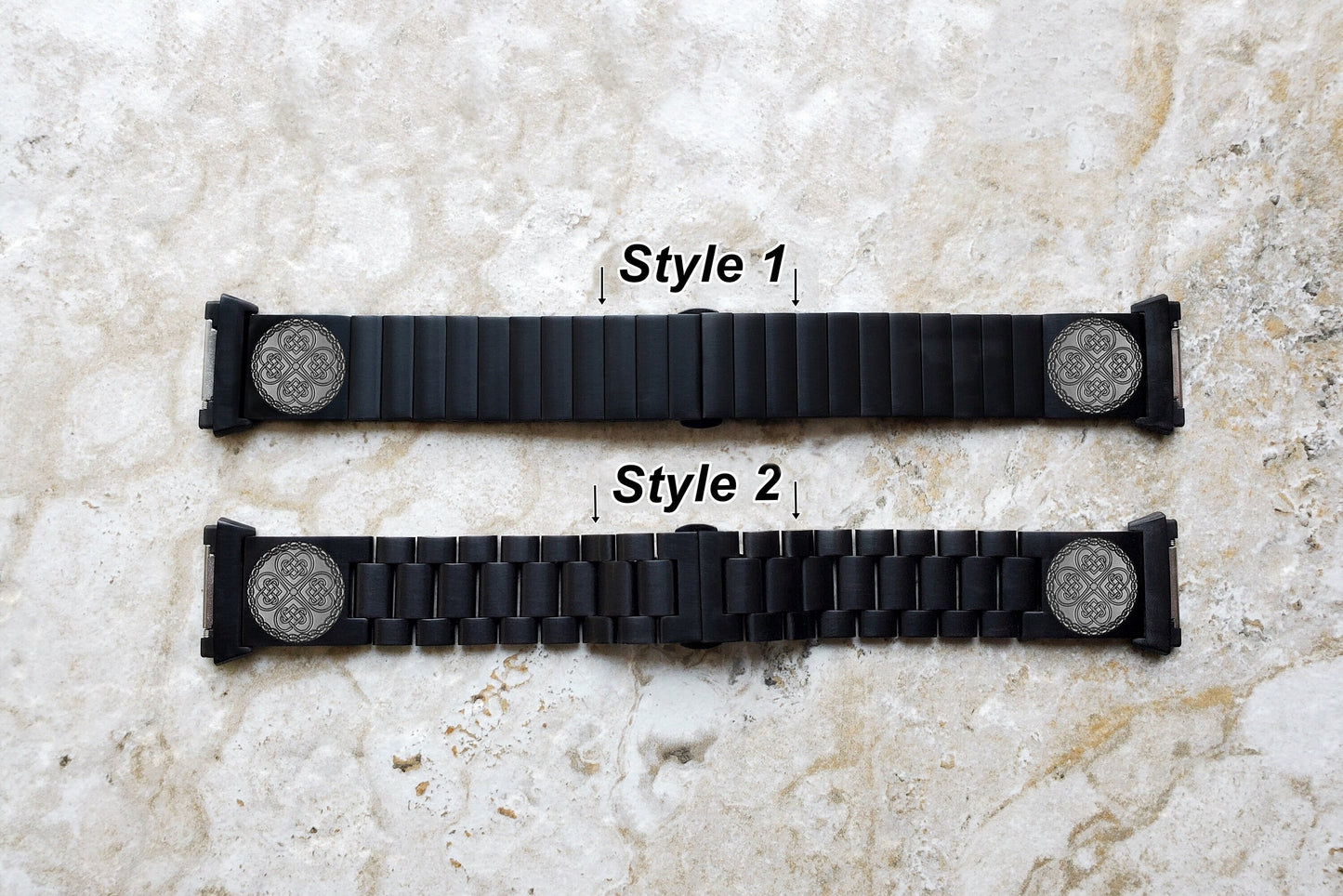 Engraved Watch Band Compatible with Fitbit Ionic Smartwatches Black Color Stainless Steel Bracelet Strap with Quick Release Adapters CC3