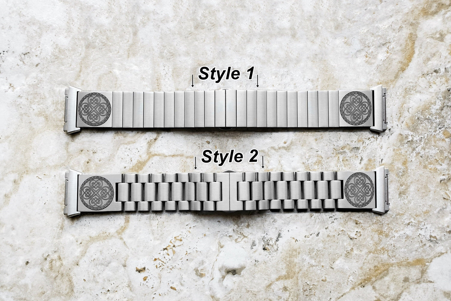Engraved Watch Band Compatible with Fitbit Ionic Smartwatches Silver Color Stainless Steel Bracelet Strap with Quick Release Adapters CC3