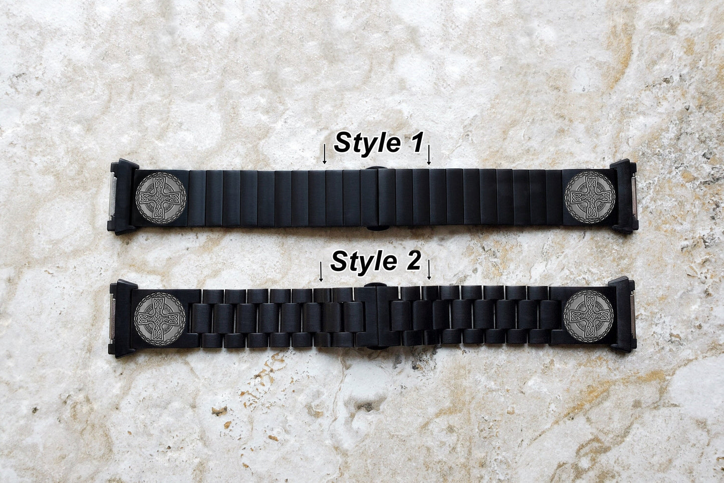 Engraved Watch Band Compatible with Fitbit Ionic Smartwatches Black Color Stainless Steel Strap Bracelet with Quick Release Adapters CC2