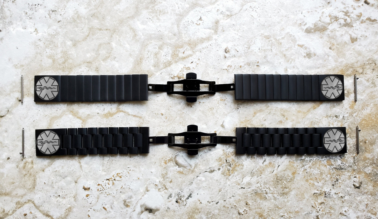 Engraved Watch Band for 22mm Width Lugs Traditional Casual Luxury and Smartwatches Black Color Stainless Steel Bracelet Strap MS2