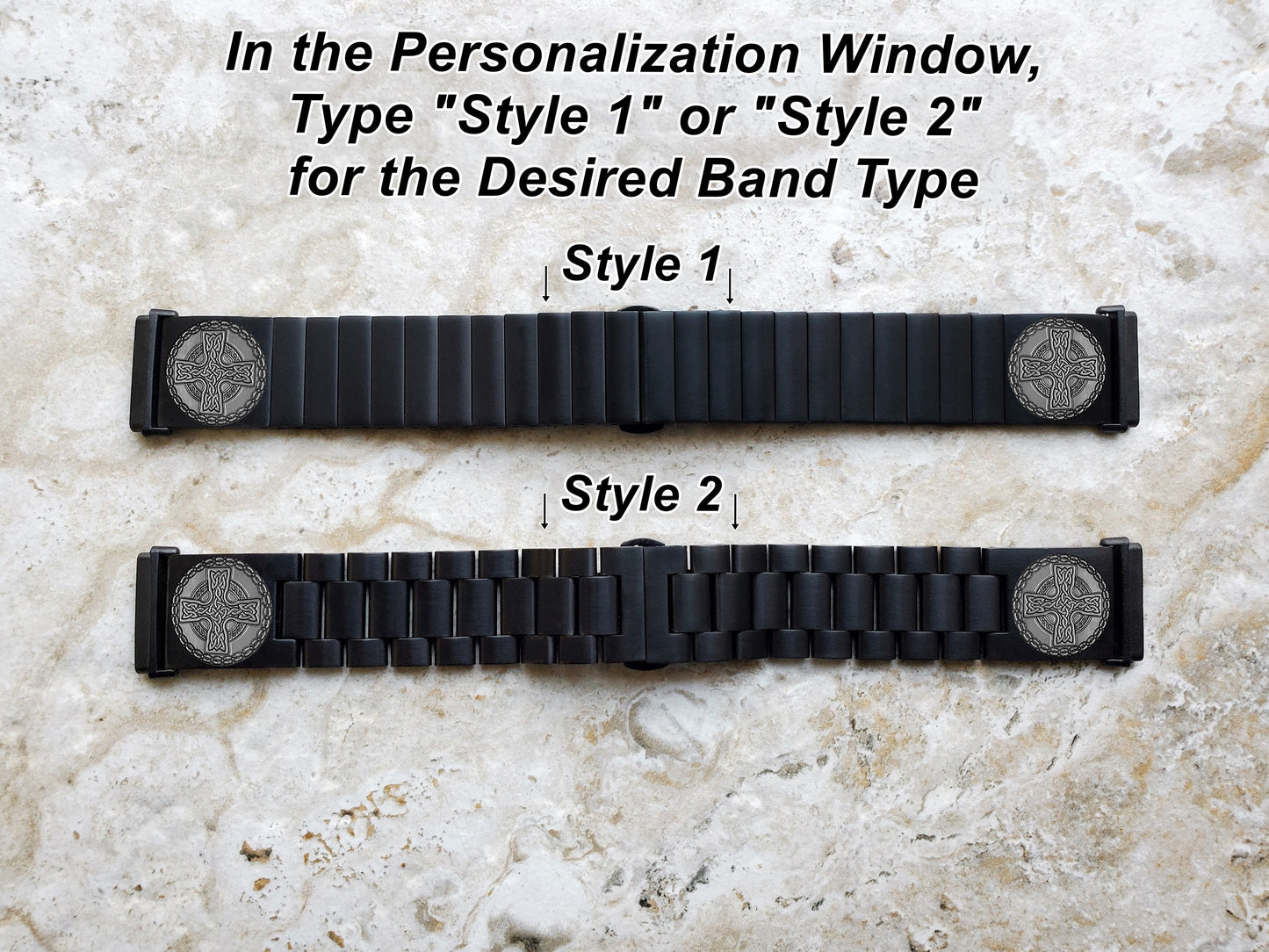 Engraved Watch Band Compatible with Fitbit Versa Lite 2 3 4 and Sense 2 Smartwatches Black Color Stainless Steel Strap Bracelet CC2