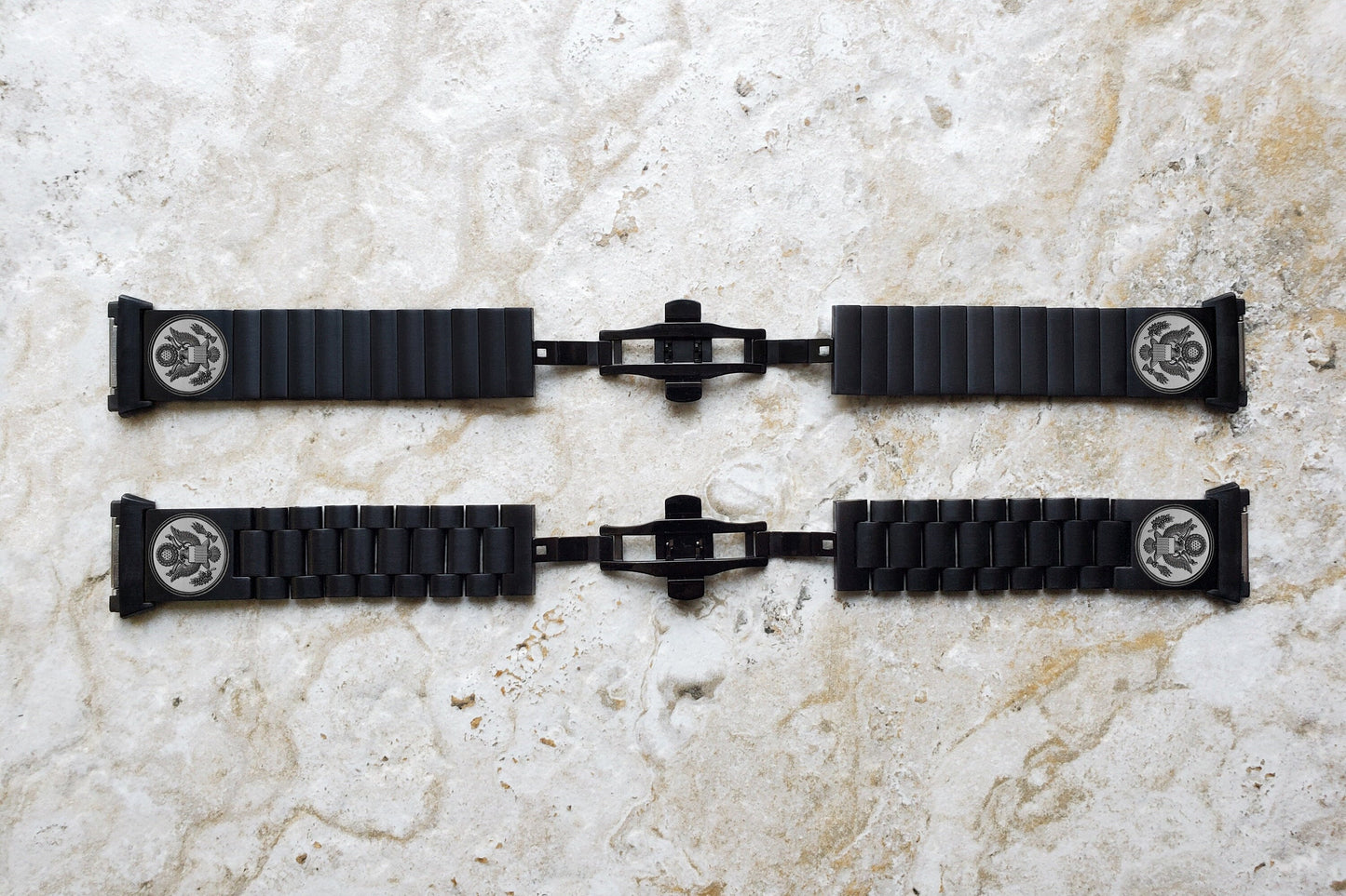 Engraved Watch Band Compatible with Fitbit Ionic Smartwatches Black Color Stainless Steel Strap Bracelet with Quick Release Adapters AS1