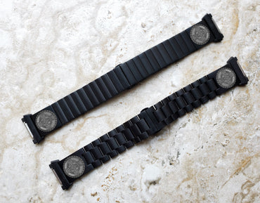 Engraved Watch Band Compatible with Fitbit Ionic Smartwatches Black Color Stainless Steel Strap Bracelet with Quick Release Adapters CC2