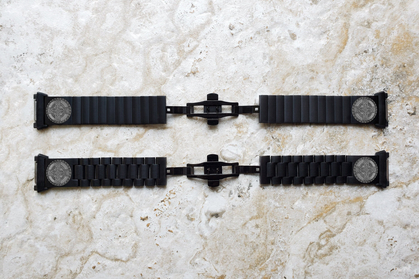 Engraved Watch Band Compatible with Fitbit Ionic Smartwatches Black Color Stainless Steel Strap Bracelet with Quick Release Adapters CC2