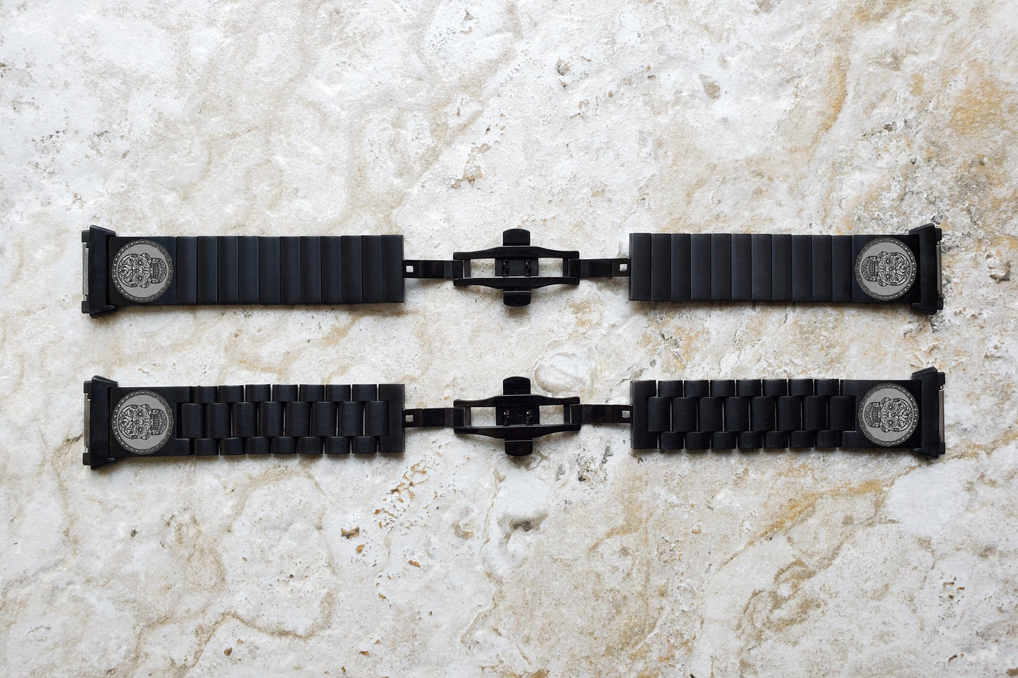 Engraved Watch Band Compatible with Fitbit Ionic Smartwatches Black Color Stainless Steel Strap Bracelet with Quick Release Adapters SS2