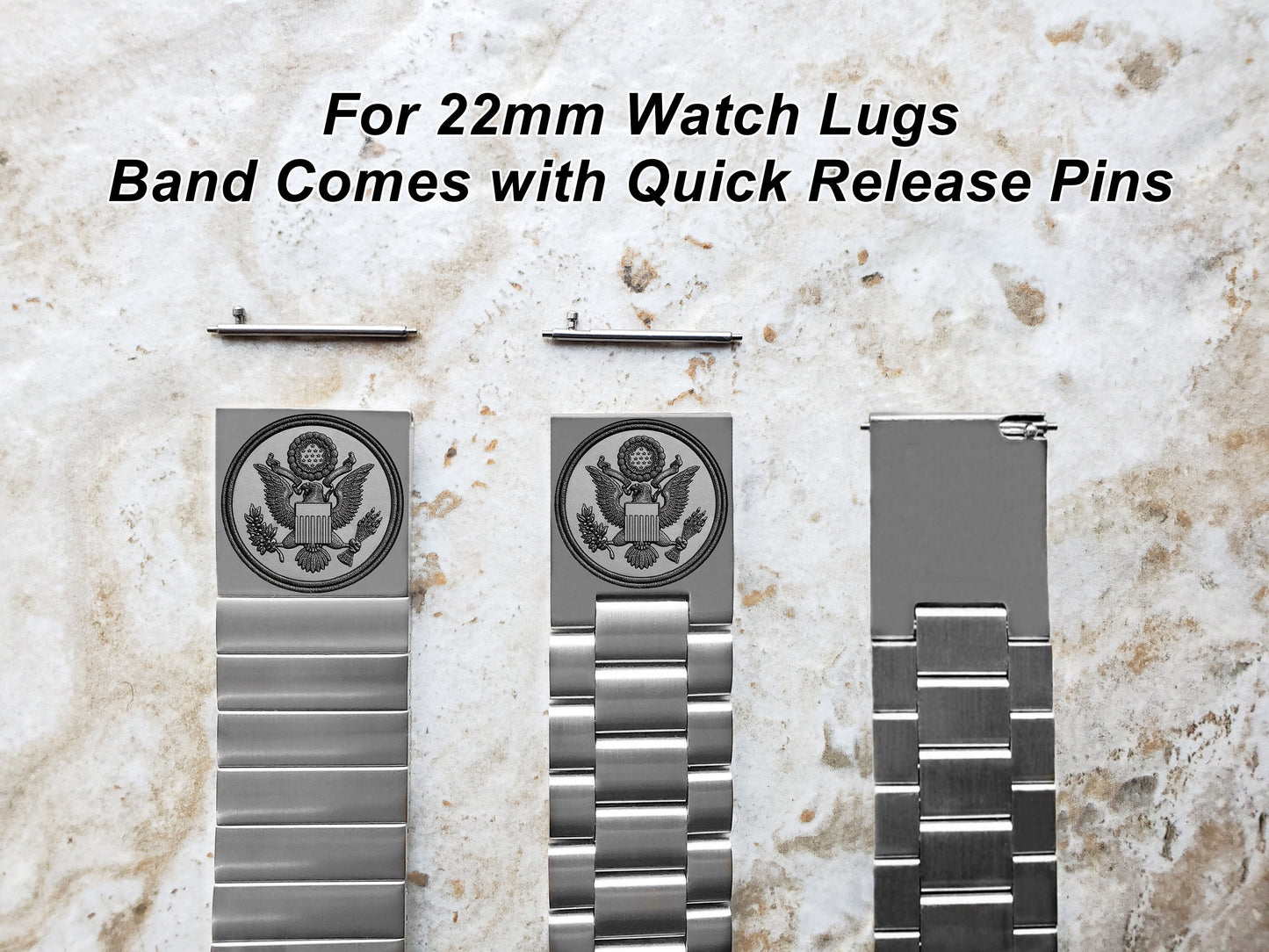 Engraved Watch Band for 22mm 24mm 25mm Lugs Traditional Casual Luxury and Smartwatches Silver Color Stainless Steel Strap Bracelet AS1