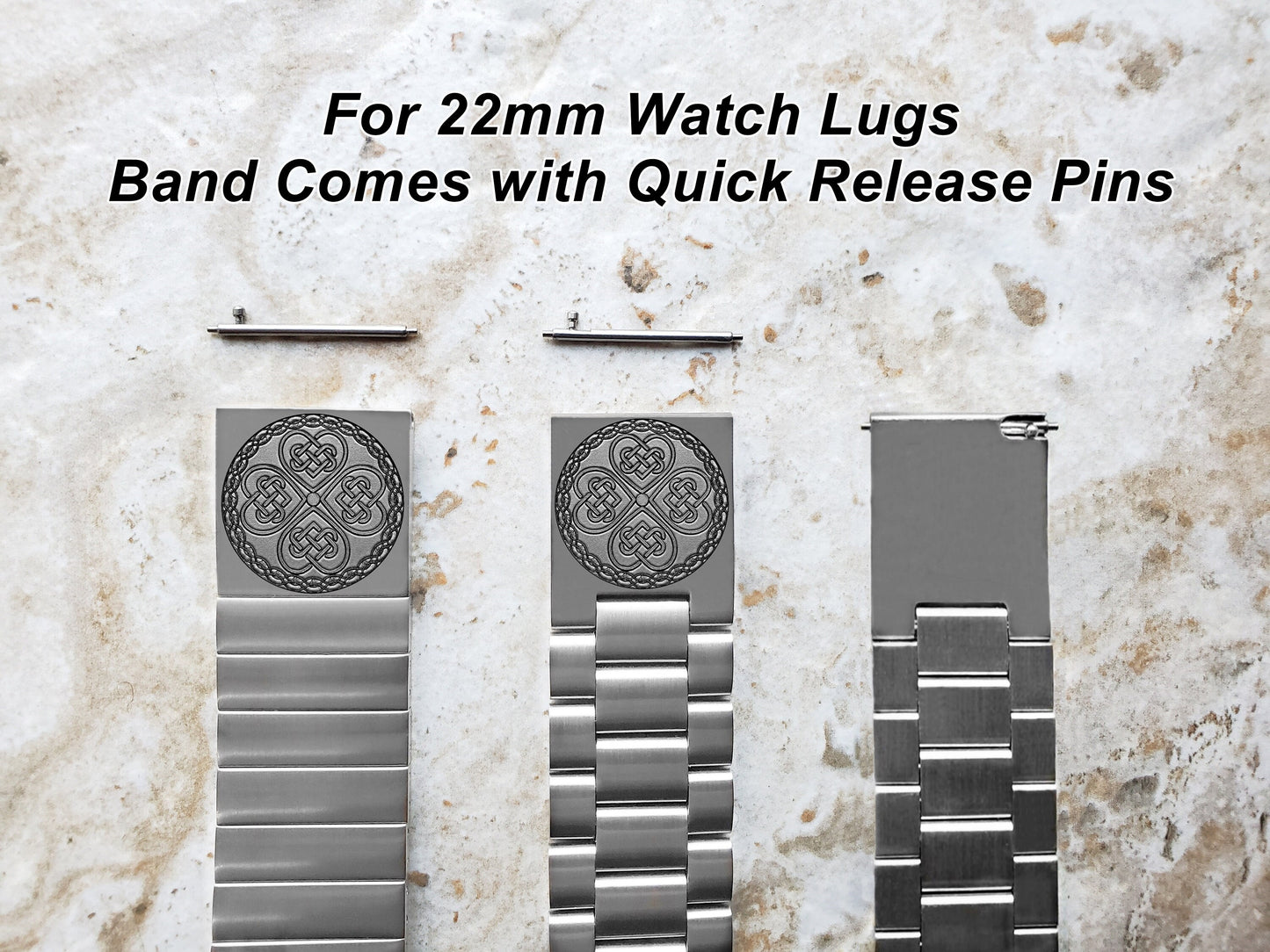 Engraved Watch Band for 22mm 24mm 25mm Lugs Traditional Casual Luxury and Smartwatches Silver Color Stainless Steel Bracelet Strap CC3