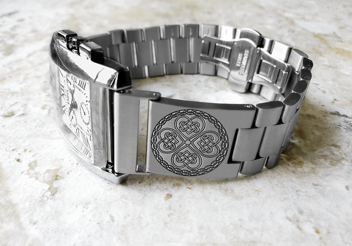 Engraved Watch Band for 22mm 24mm 25mm Lugs Traditional Casual Luxury and Smartwatches Silver Color Stainless Steel Bracelet Strap CC3