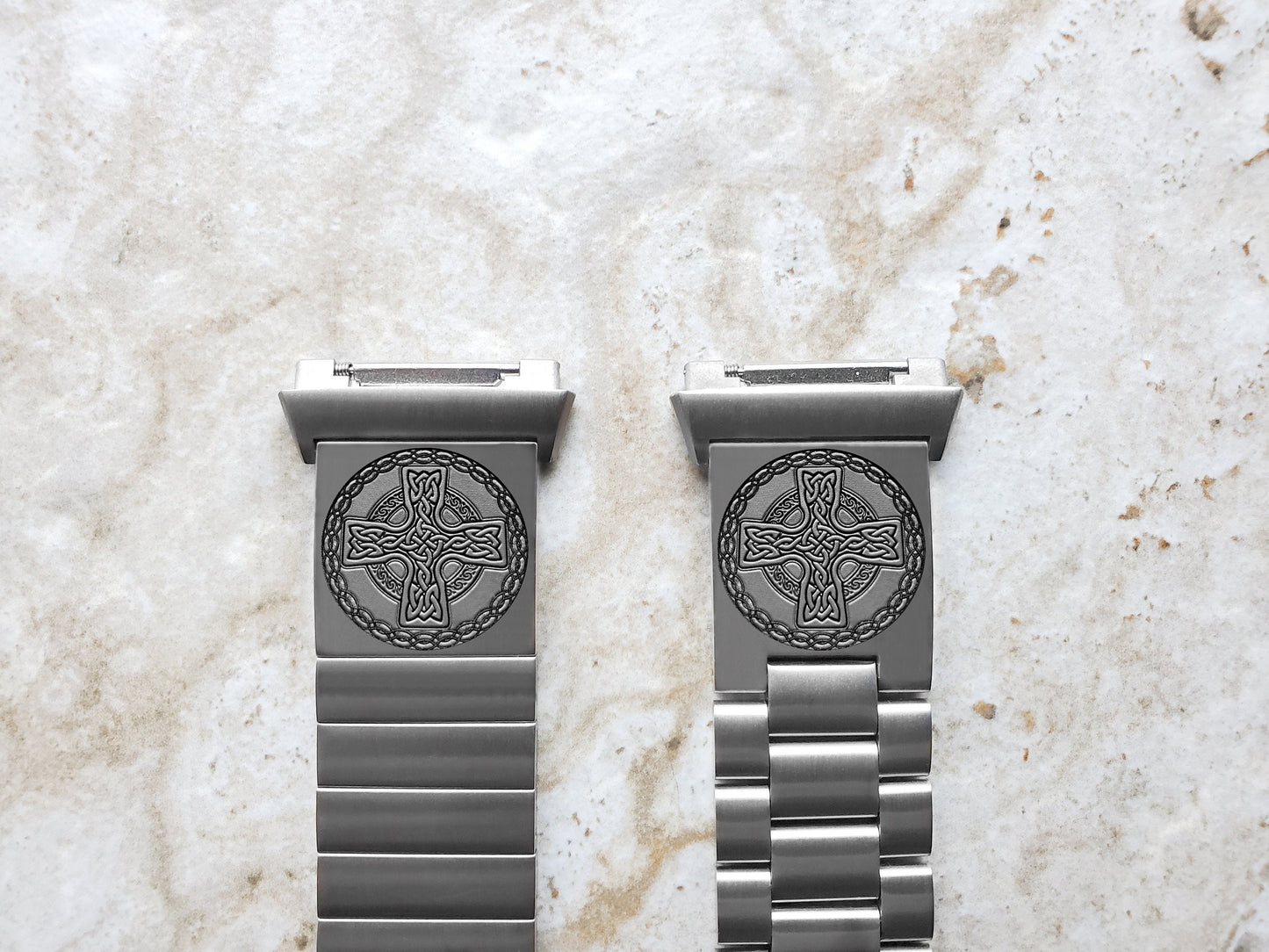 Engraved Watch Band Compatible with Fitbit Ionic Smartwatches Silver Color Stainless Steel Strap Bracelet with Quick Release Adapters CC2