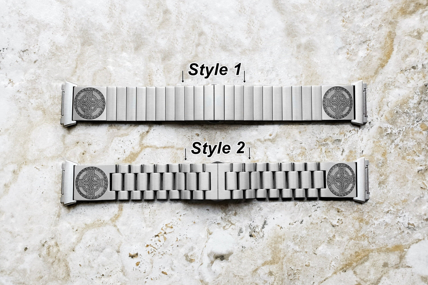 Engraved Watch Band Compatible with Fitbit Ionic Smartwatches Silver Color Stainless Steel Strap Bracelet with Quick Release Adapters CC2
