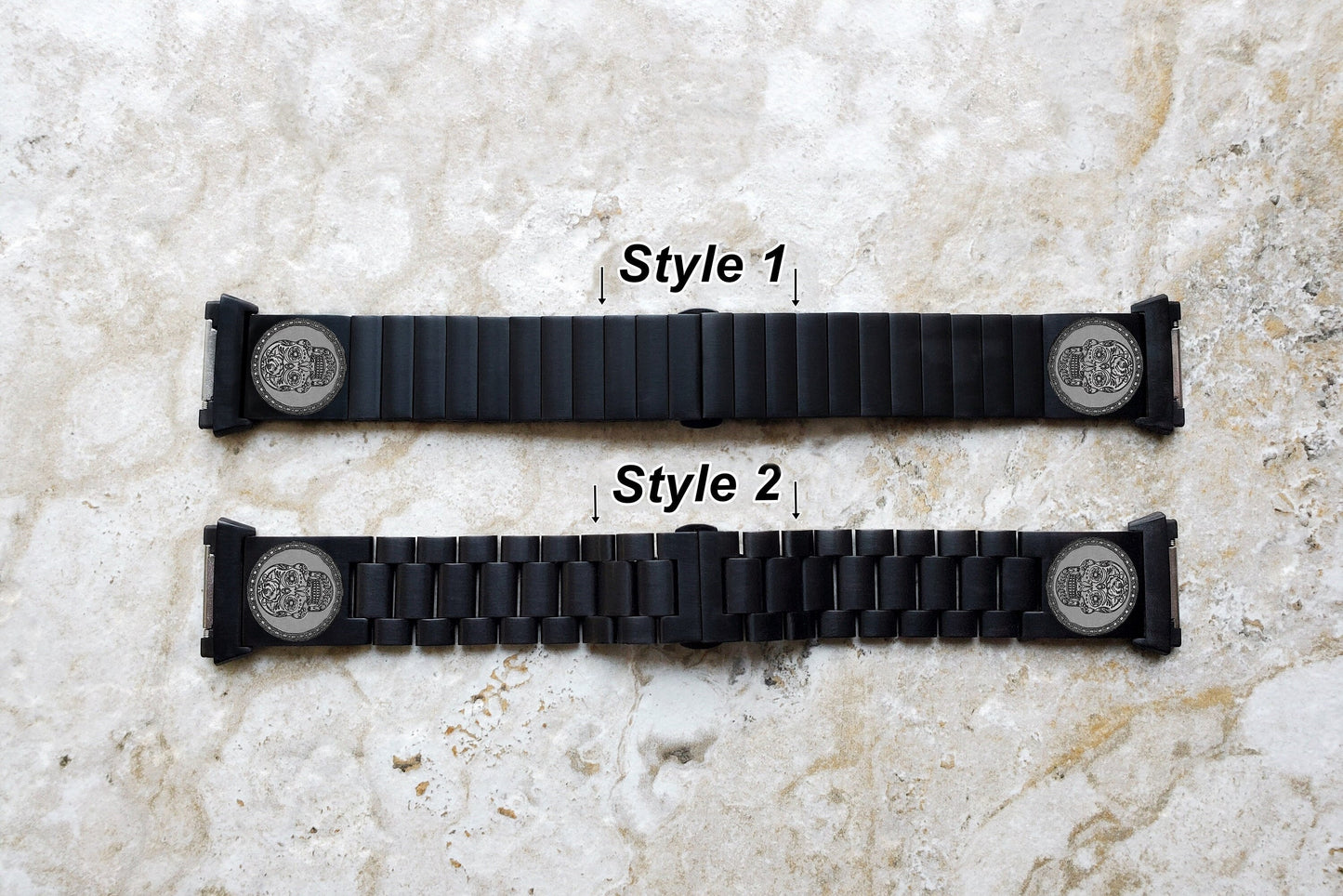 Engraved Watch Band Compatible with Fitbit Ionic Smartwatches Black Color Stainless Steel Strap Bracelet with Quick Release Adapters SS2