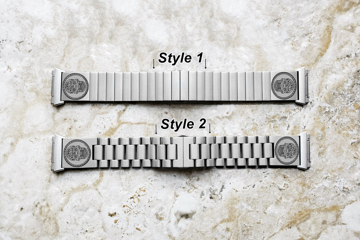 Engraved Watch Band Compatible with Fitbit Ionic Smartwatches Silver Color Stainless Steel Strap Bracelet with Quick Release Adapters SS2