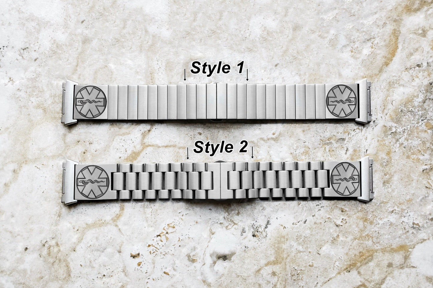 Engraved Watch Band Compatible with Fitbit Ionic Smartwatches Silver Color Stainless Steel Strap Bracelet with Quick Release Adapters MS2
