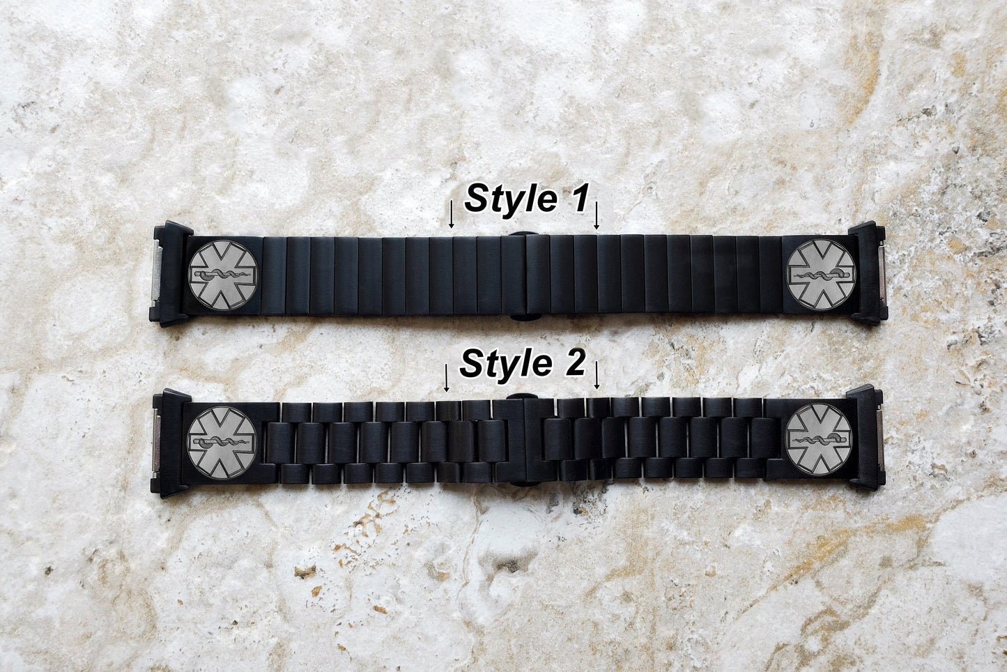 Engraved Watch Band Compatible with Fitbit Ionic Smartwatches Black Color Stainless Steel Strap Bracelet with Quick Release Adapters MS2