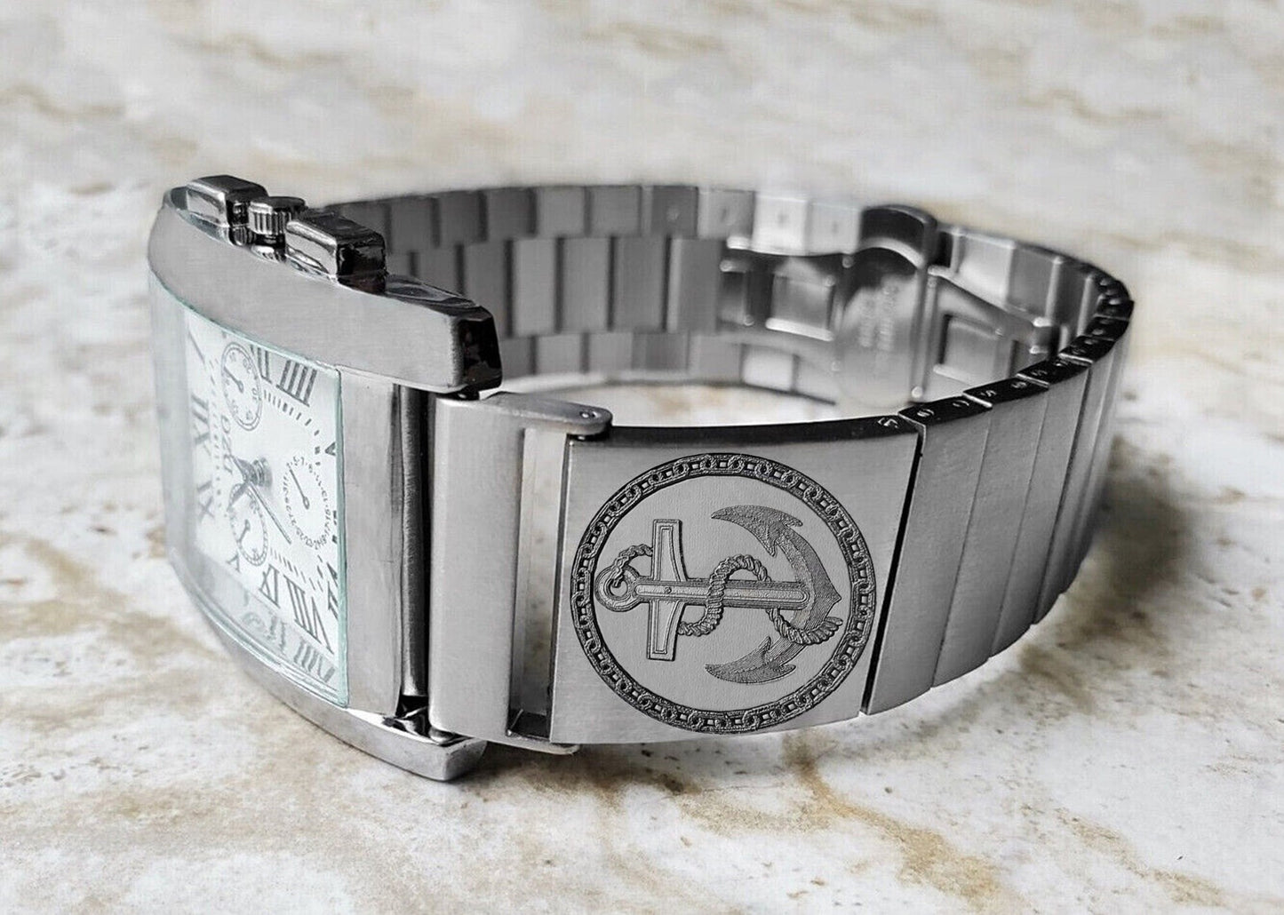 Engraved Watch Band for 22mm 24mm 25mm Lugs Traditional Casual Luxury and Smartwatches Silver Color Stainless Steel Bracelet Strap AN1