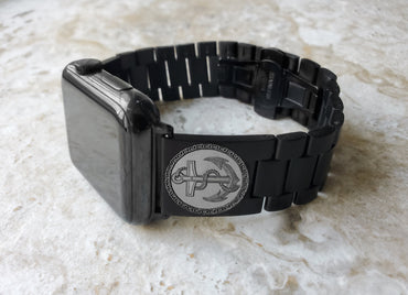 Engraved Watch Band Compatible with Apple iWatch Ultra 2 9 8 7 SE 6 5 4 3 2 1 Case 38mm 40mm 41mm 42mm 44mm 45mm 49mm Black St Steel AN1