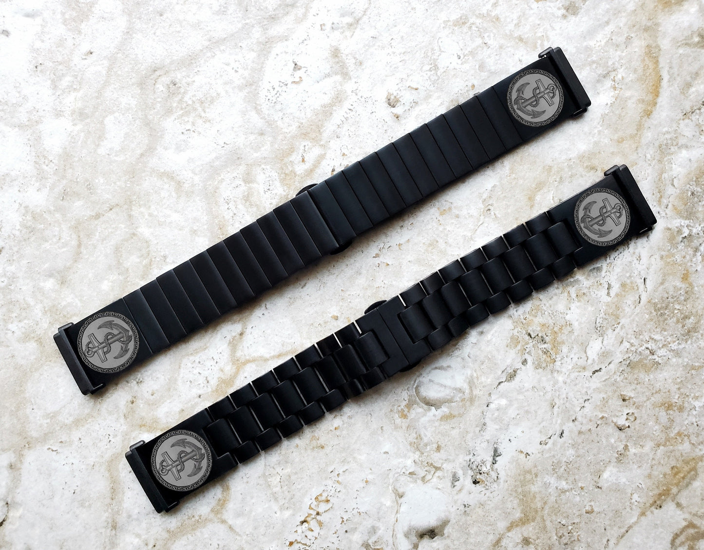 Engraved Watch Band Compatible with Fitbit Versa Lite 2 3 4 and Sense 2 Smartwatches Black Color Stainless Steel Bracelet Strap AN1