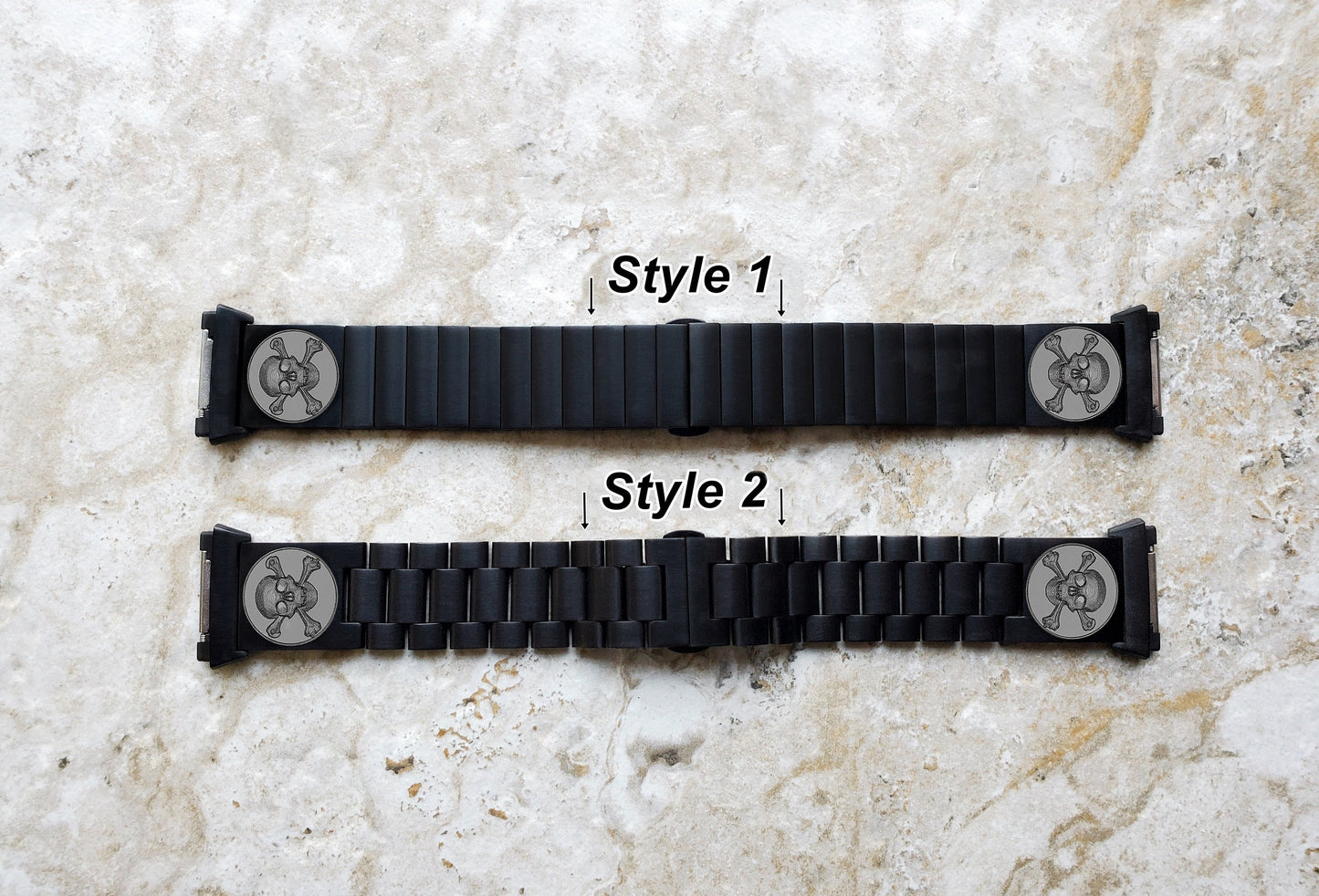 Engraved Watch Band Compatible with Fitbit Ionic Smartwatches Black Color Stainless Steel Bracelet Strap with Quick Release Adapters SC2