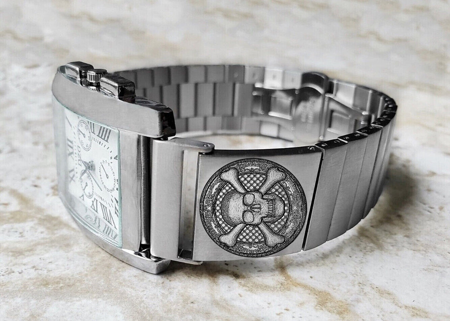 Engraved Watch Band for 22mm 24mm 25mm Lugs Traditional Casual Luxury and Smartwatches Silver Color Stainless Steel Strap Bracelet SC3