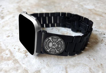 Engraved Watch Band Compatible with Fitbit Versa Lite 2 3 4 and Sense 2 Smartwatches Black Color Stainless Steel Bracelet Strap SC3