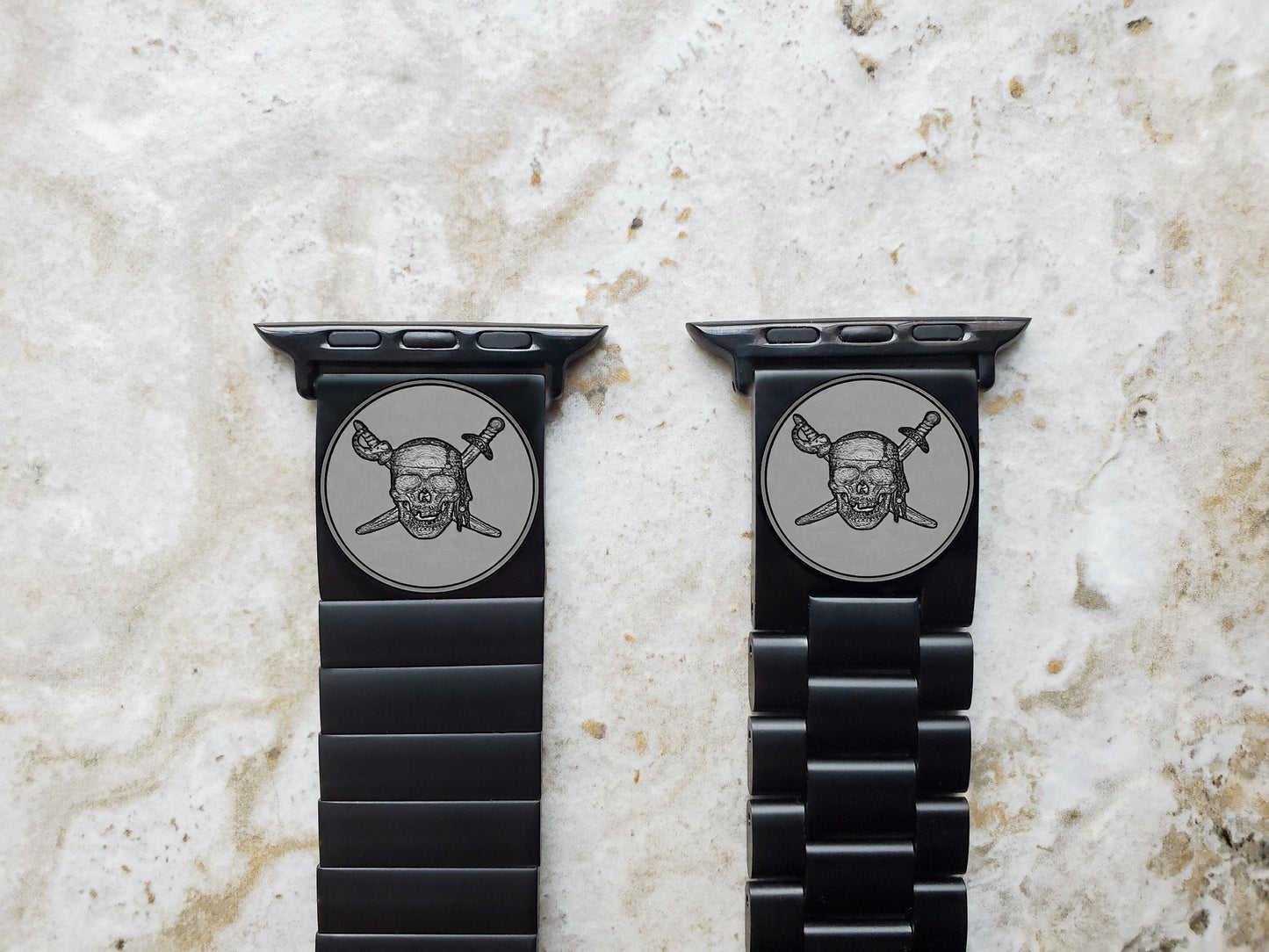 Engraved Watch Band Compatible with Apple iWatch Ultra 2 9 8 7 SE 6 5 4 3 2 1 Case 38mm 40mm 41mm 42mm 44mm 45mm 49mm Black St Steel PS2