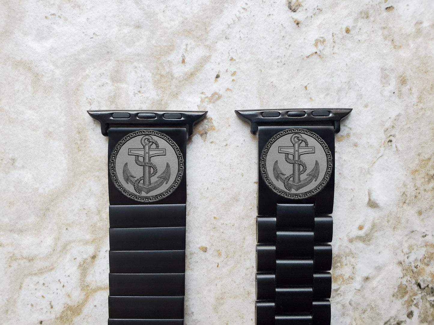 Engraved Watch Band Compatible with Apple iWatch Ultra 2 9 8 7 SE 6 5 4 3 2 1 Case 38mm 40mm 41mm 42mm 44mm 45mm 49mm Black St Steel AN1