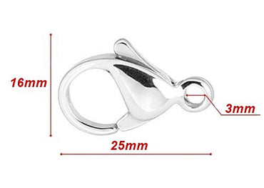 10pcs Lobster Claw Clasp 25mm x 16mm with Hole 3mm Stainless Steel Fasteners Highly Polished Tarnish and Scratch Resistant Easy Open Close