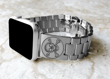 Apple Watch Band Skull Crossbones Hazard Memento Mori for Ultra 2 9 8 7 SE 6 5 4 3 2 1 38mm 40mm 41mm 42mm 44mm 45mm 49mm St Steel Strap SC2