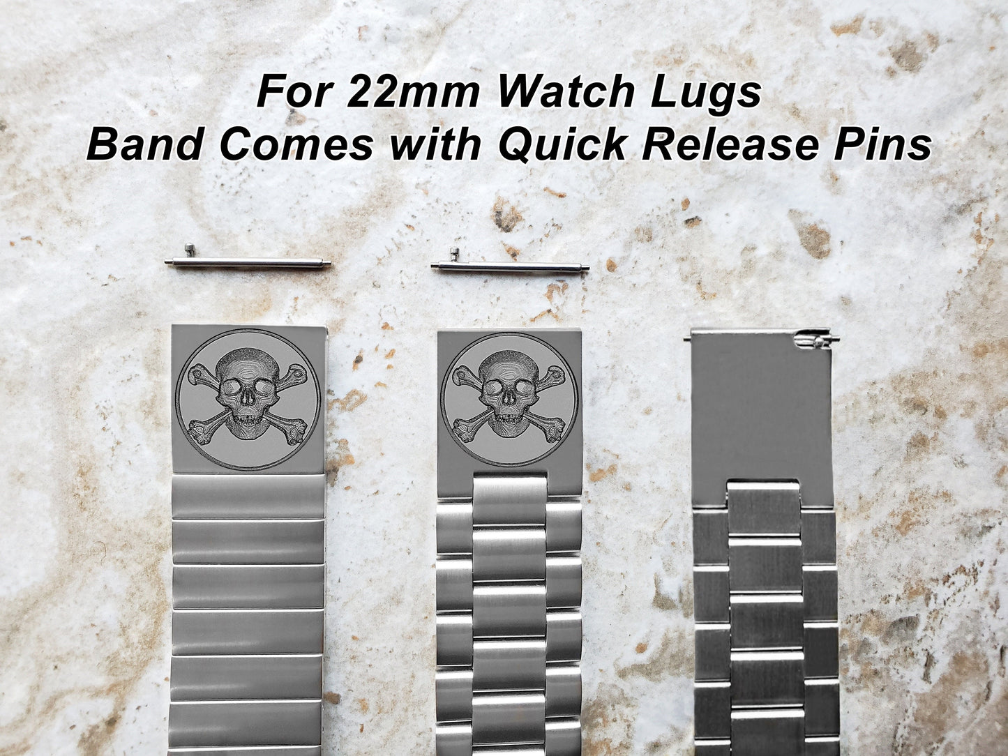 Engraved Watch Band for 22mm 24mm 25mm Lugs Traditional Casual Luxury and Smartwatches Silver Color Stainless Steel Bracelet Strap SC2