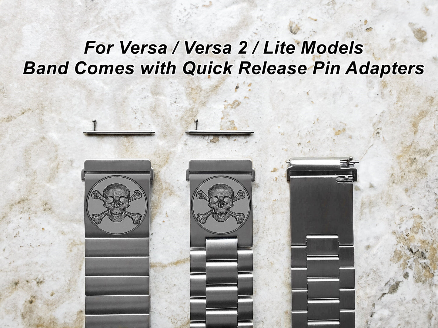 Engraved Watch Band Compatible with Fitbit Versa Lite 2 3 4 and Sense 2 Smartwatches Silver Color Stainless Steel Bracelet Strap SC2