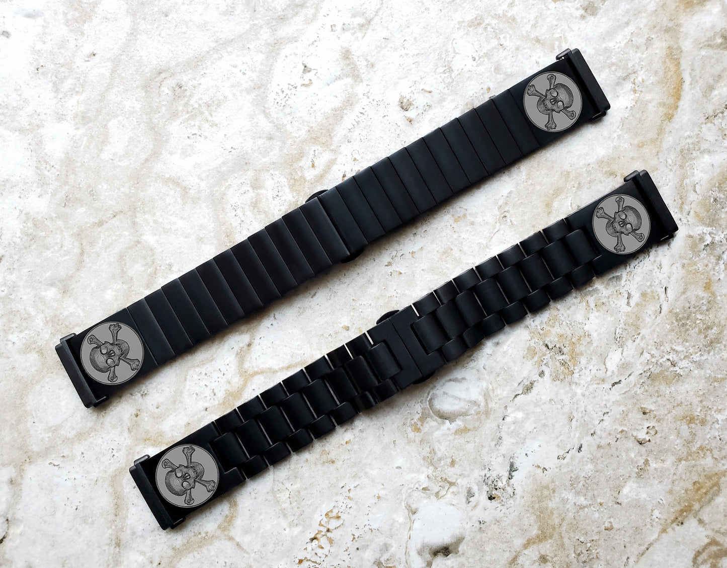Engraved Watch Band Compatible with Fitbit Versa Lite 2 3 4 and Sense 2 Smartwatches Black Color Stainless Steel Bracelet Strap SC2