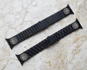 Engraved Watch Band Compatible with Apple iWatch Ultra 2 9 8 7 SE 6 5 4 3 2 1 Case 38mm 40mm 41mm 42mm 44mm 45mm 49mm Black St Steel SC3