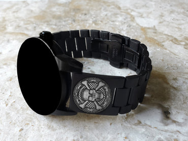 Engraved Watch Band Compatible with Samsung Galaxy Watch 3 45mm 46mm Gear S3 Frontier and Classic Black Stainless Steel Strap SC3-B22