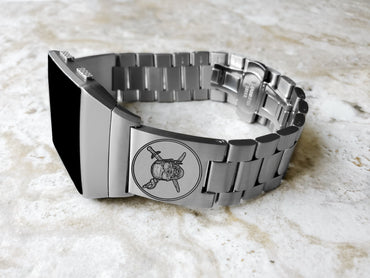 Engraved Watch Band Compatible with Fitbit Ionic Smartwatches Silver Color Stainless Steel Bracelet Strap with Quick Release Adapters PS2