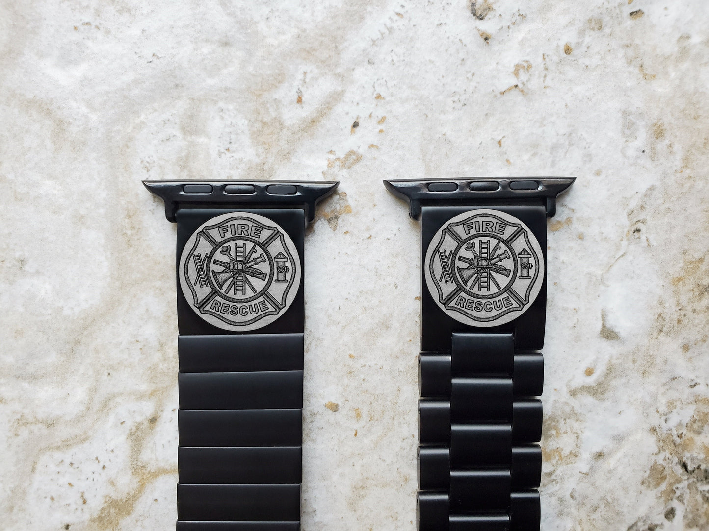 Firefighter Engraved Watch Band Compatible with Apple iWatch Ultra 2 9 8 7 SE 6 5 4 3 2 1 Case 38mm 40mm 41mm 42mm 44mm 45mm 49mm Black Stainless Steel F1