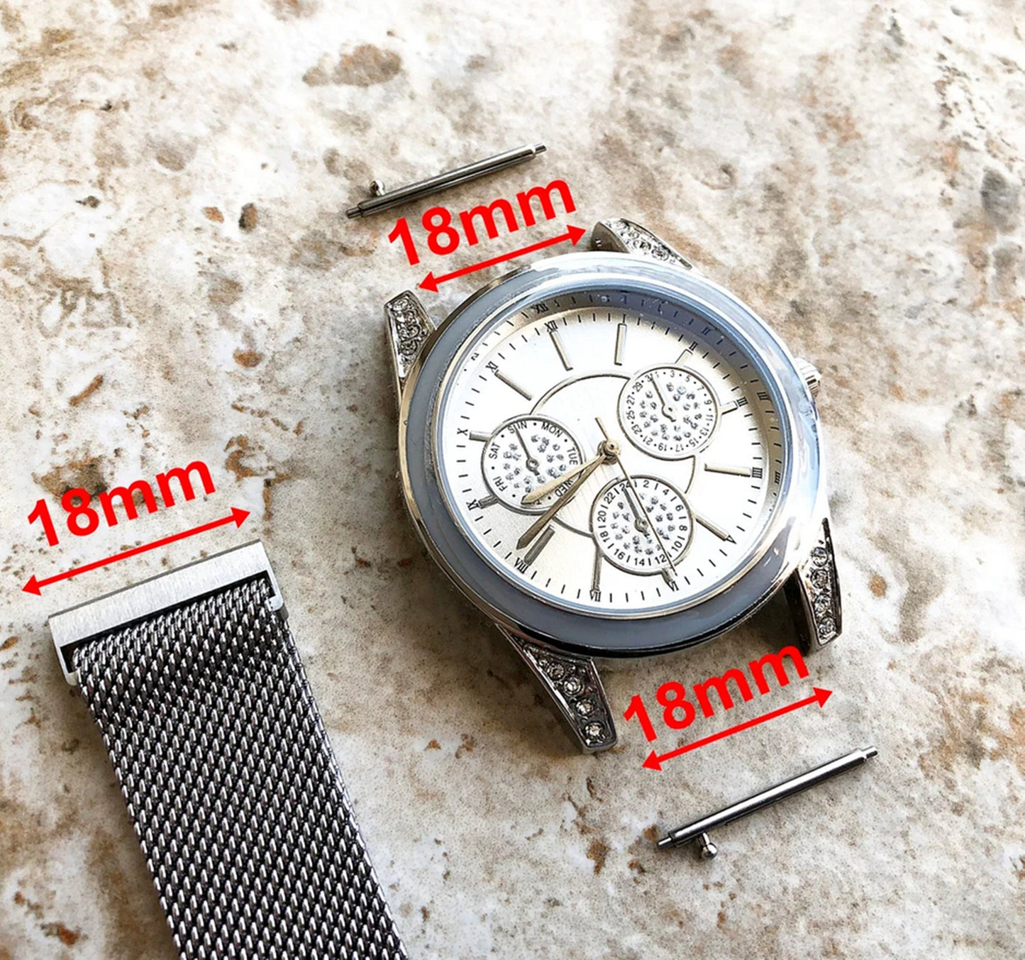 18mm Attachment Width Strap Band for Wrist Traditional Smartwatches Adjustable Stainless Steel Milanese Mesh Bracelet Magnetic Closure