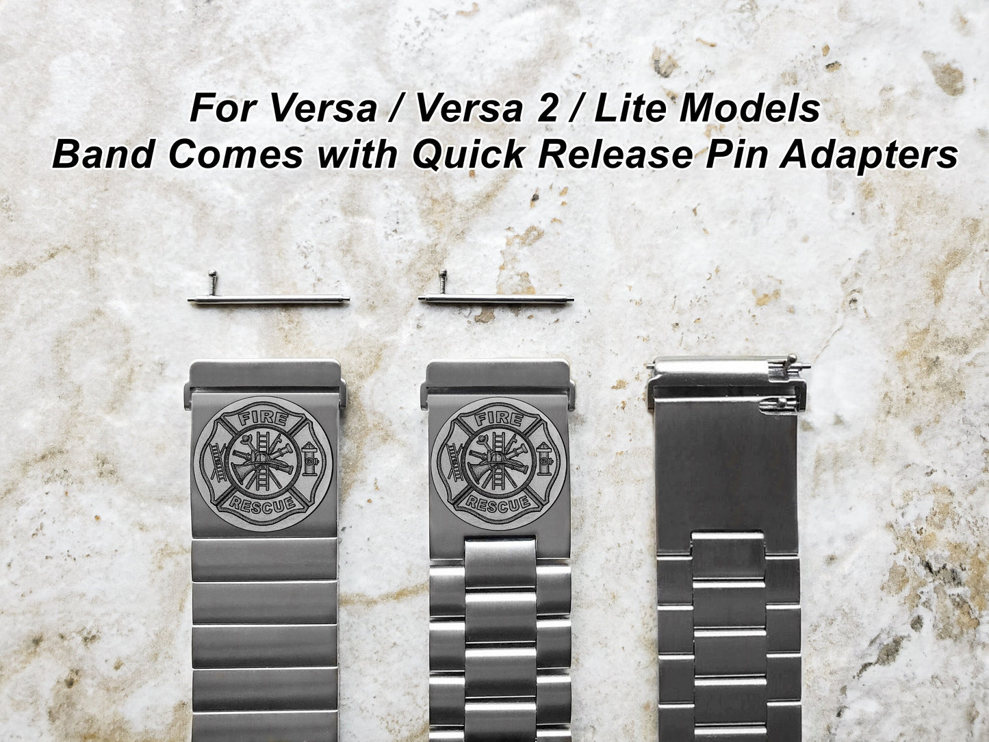 Engraved Watch Band Compatible with Fitbit Versa Lite 2 3 4 and Sense 2 Smartwatches Silver Color Stainless Steel Bracelet Strap F1