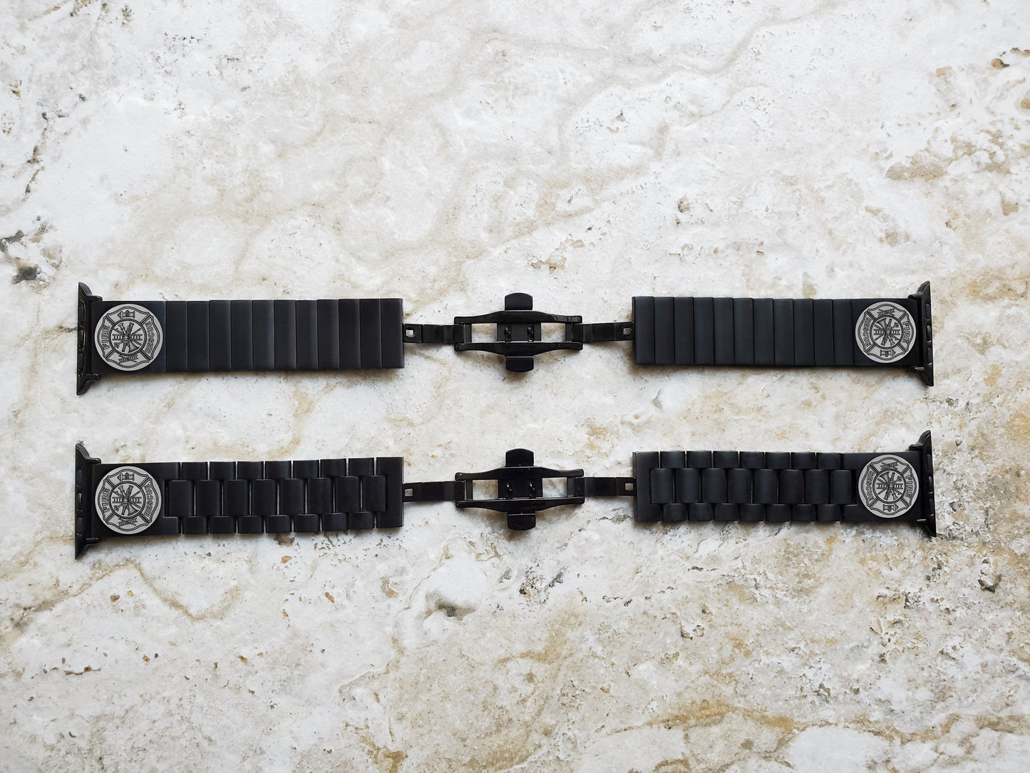 Firefighter Engraved Watch Band Compatible with Apple iWatch Ultra 2 9 8 7 SE 6 5 4 3 2 1 Case 38mm 40mm 41mm 42mm 44mm 45mm 49mm Black Stainless Steel F1