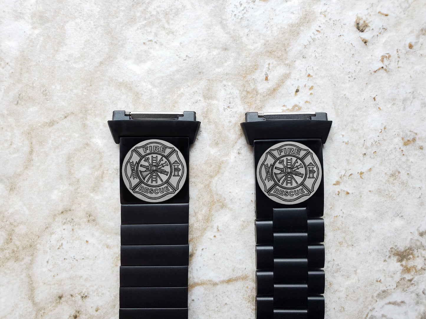 Engraved Watch Band Compatible with Fitbit Ionic Smartwatches Black Color Stainless Steel Bracelet Strap with Quick Release Adapters F1