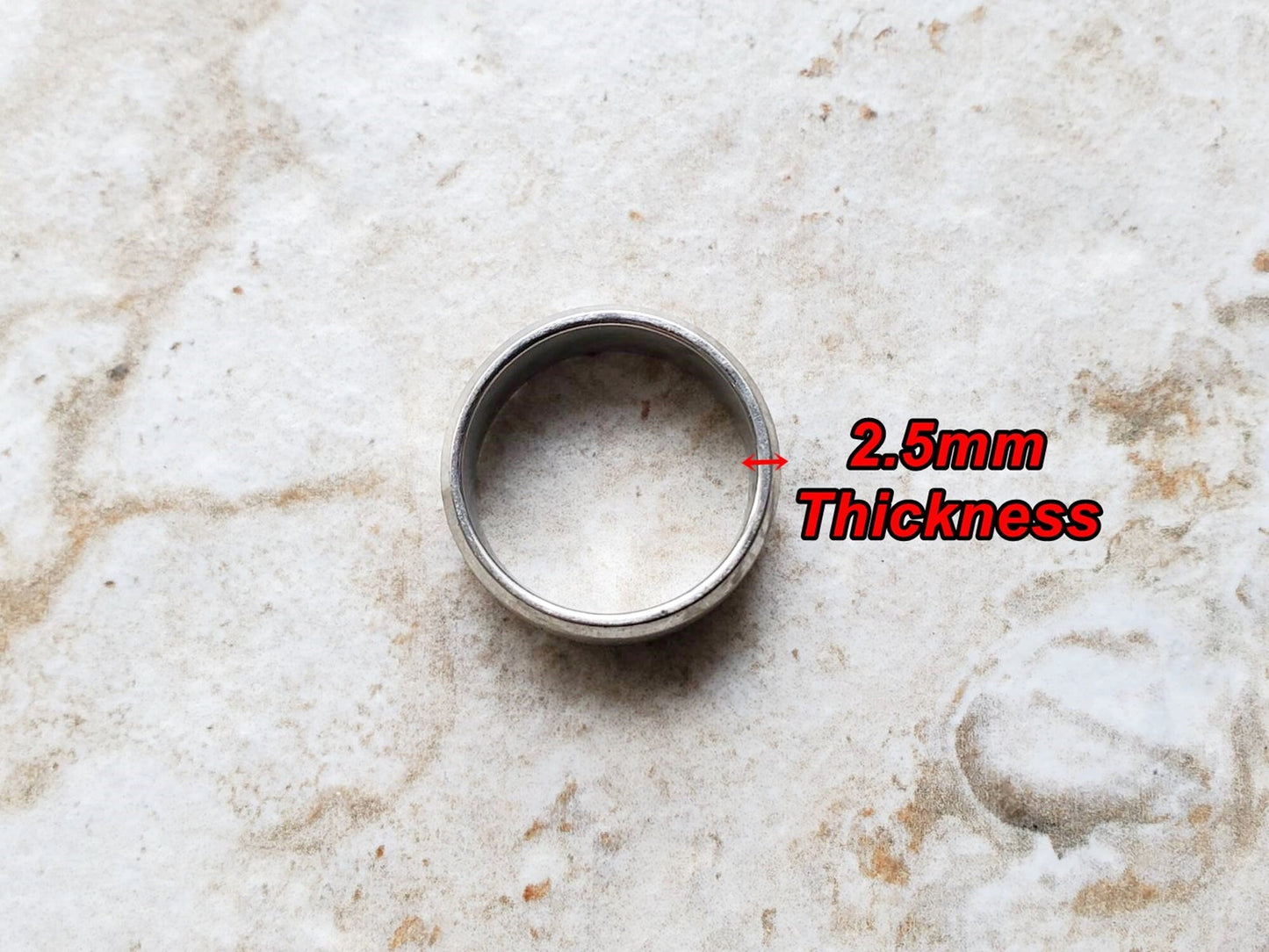 Wedding Band Ring with Black Crystals Center Unisex Fashion Jewelry for Women Men Silver Color Stainless Steel Tarnish Resistant 8mm Wide