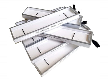 Durable Cardboard Boxes Size 8.75x2x0.75" for Watch Bands Straps Bracelet Jewelry Holder Packaging with Clear PVC Plastic Display