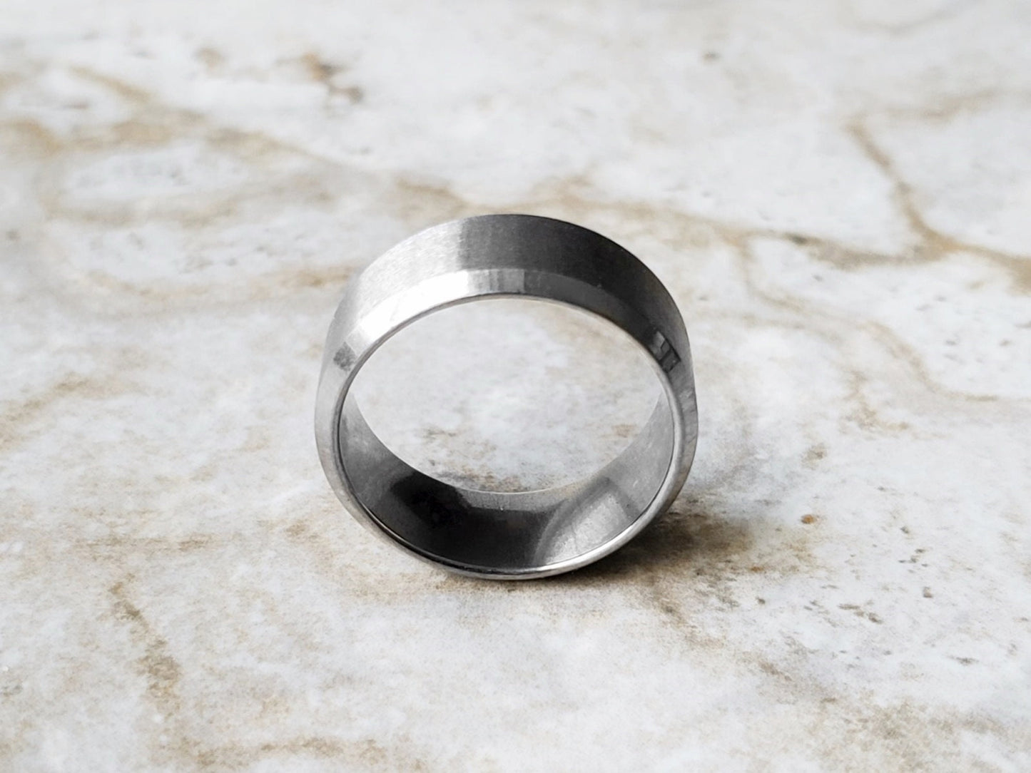 Wedding Band Ring Silver Brushed and Polished Color Stainless Steel Unisex Fashion Jewelry for Women and Men Tarnish Resistant 8mm Wide