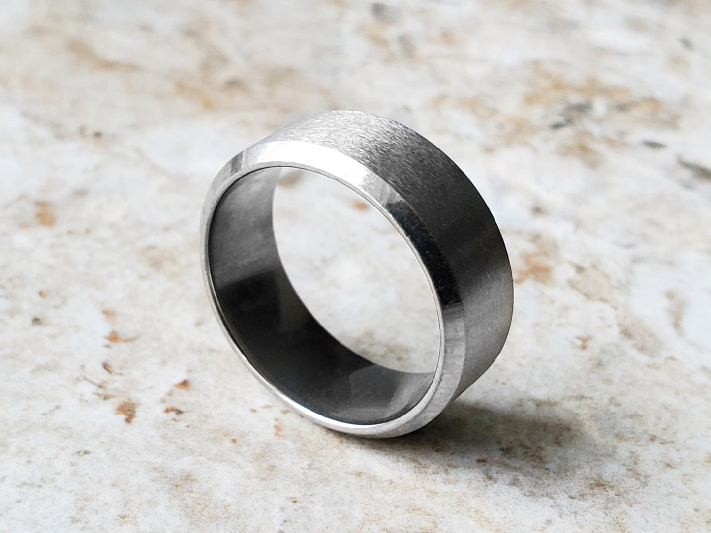 Wedding Band Ring Silver Brushed and Polished Color Stainless Steel Unisex Fashion Jewelry for Women and Men Tarnish Resistant 8mm Wide